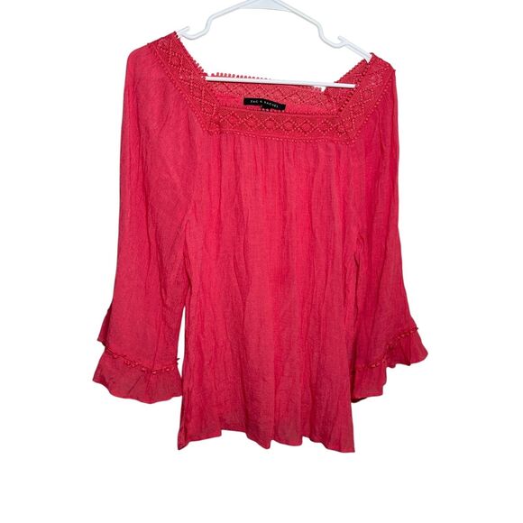 Zac & Rachel Tops - Zac & Rachel Blouse Women's Medium Pink Crochet Square Neck 3/4 Sleeve Boho Top
